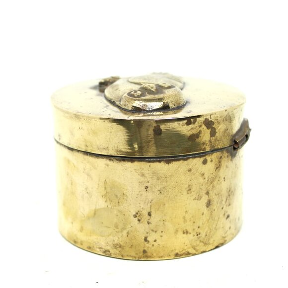 Brass Round Trinket Box with Raised Owl Motif on Lid, Jewelry Box Vintage MCM - Picture 6 of 8